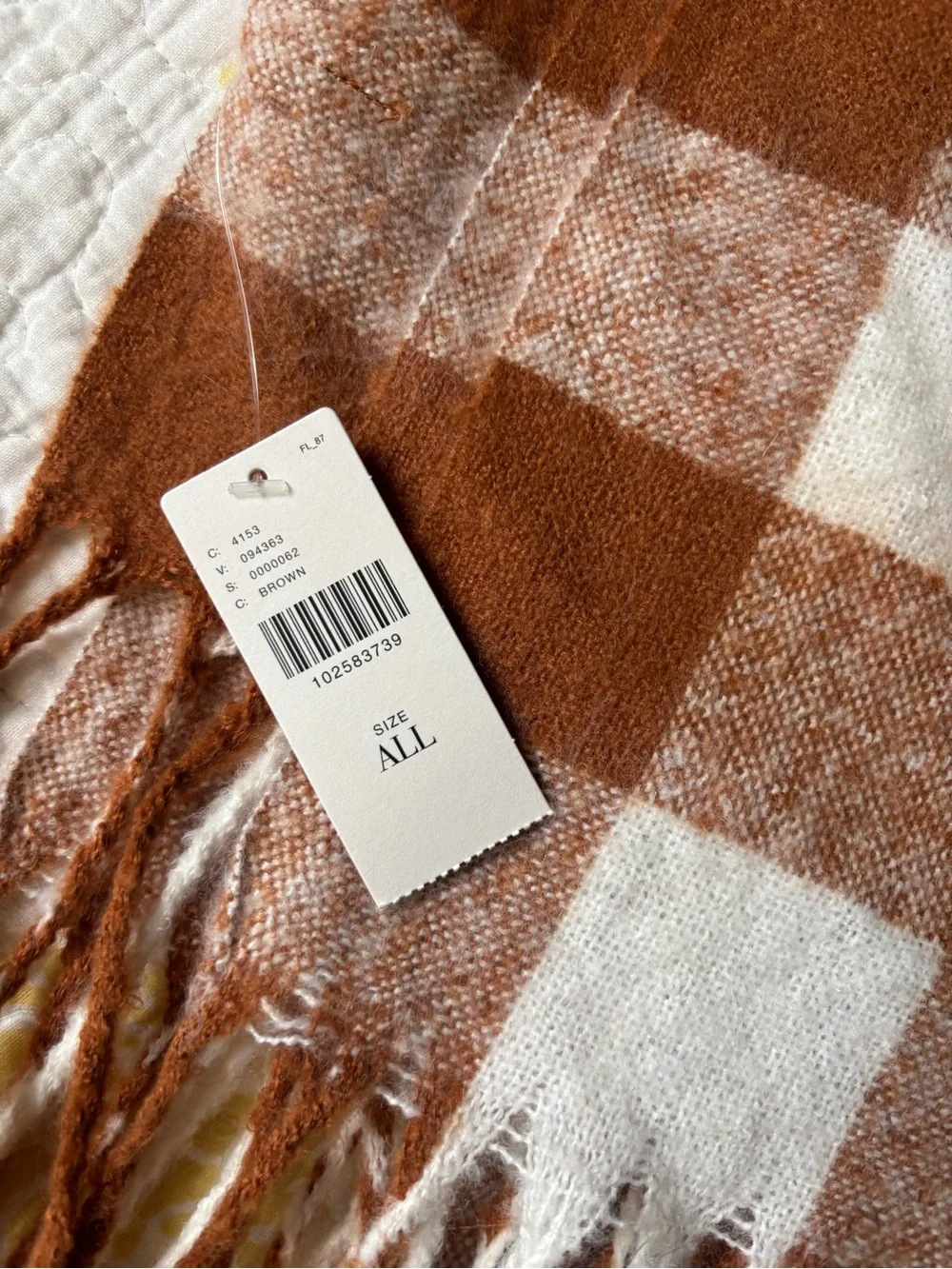 Maeve Rust Brown and White Buffalo Check Fringe Scarf